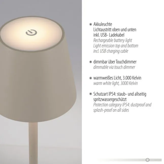 Akku Tischleuchten 3er Set, beige (greige) Indoor, Outdoor, Camping