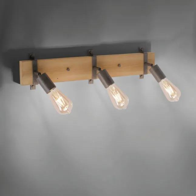 Deckenleuchte, Metall, Holz, bewegliche Spots, rustikales Design, modern