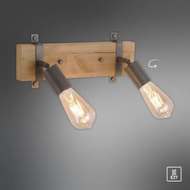 Deckenleuchte, rustikales Design, verstellbare Spots, Holz, Metall, modern