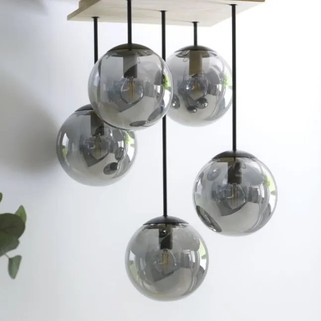 JUST LIGHT LED Deckenleuchte GERDA WIDOW 5-flammig Holz rauchfarben