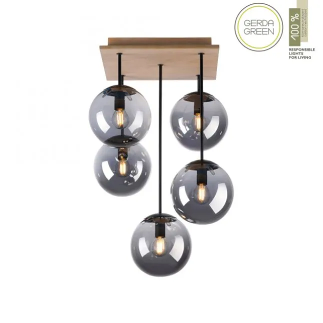 JUST LIGHT LED Deckenleuchte GERDA WIDOW 5-flammig Holz rauchfarben