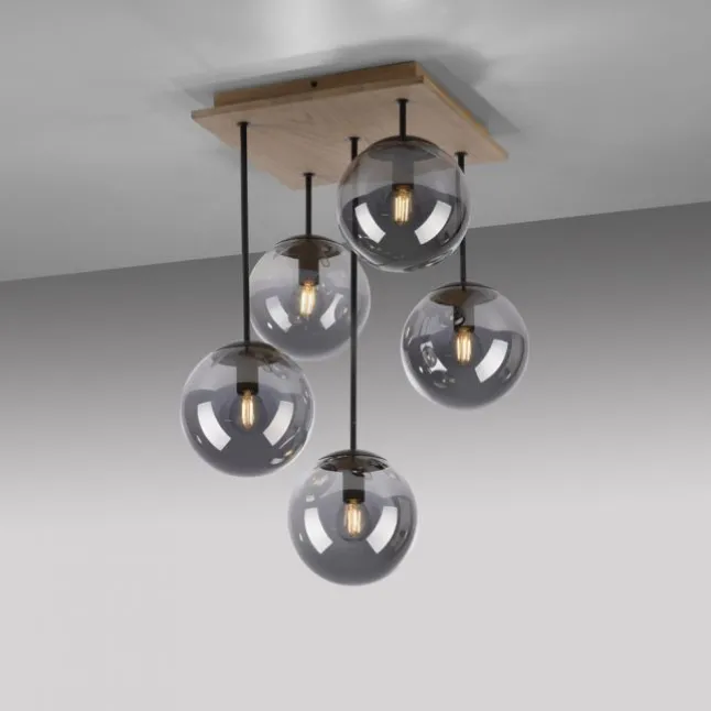 JUST LIGHT LED Deckenleuchte GERDA WIDOW 5-flammig Holz rauchfarben