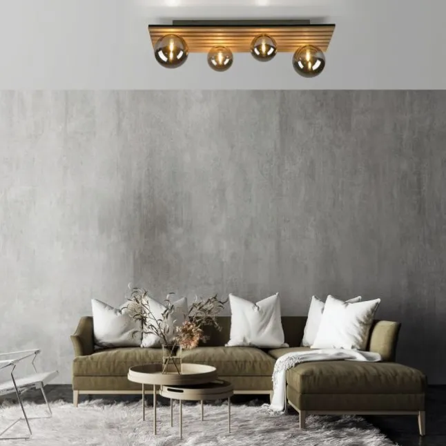 JUST LIGHT LED Deckenleuchte GERDA STIKA Eiche rechteckig Akustikpanel