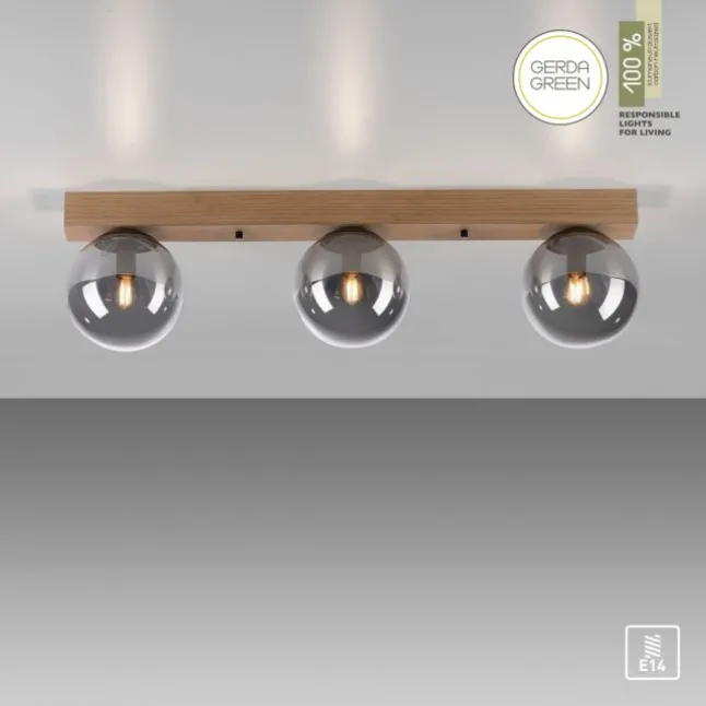 JUST LIGHT LED Deckenleuchte GERDA WIDOW 3-flammig Holz rauchfarben
