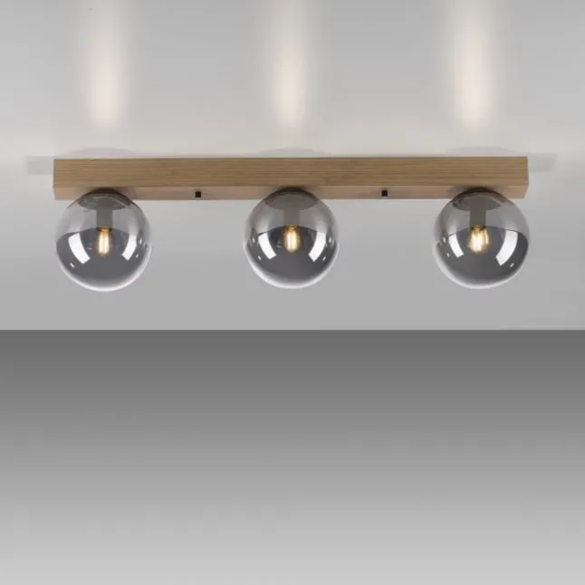 JUST LIGHT LED Deckenleuchte GERDA WIDOW 3-flammig Holz rauchfarben