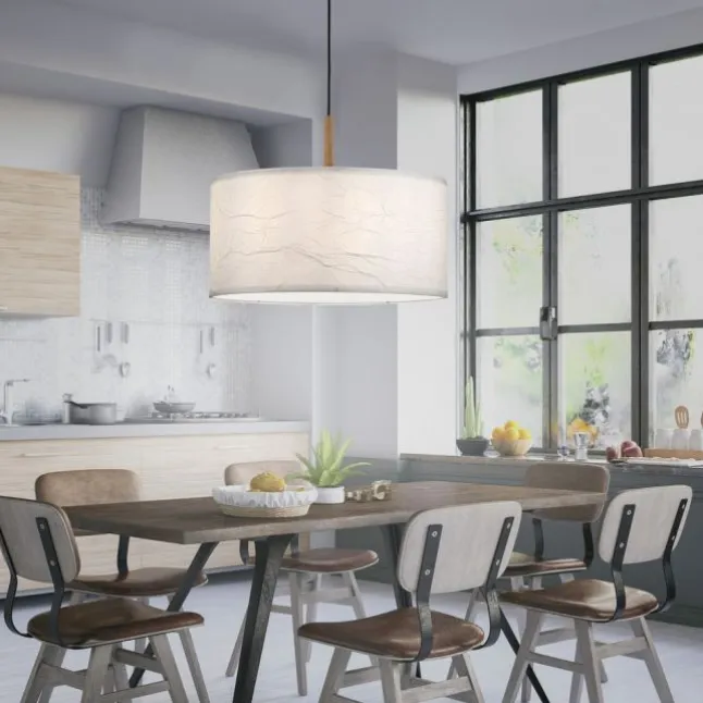 JUST LIGHT LED Pendelleuchte weiß GERDA SOFIE Holzoptik 1-flammig
