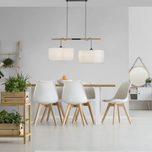 JUST LIGHT LED Pendelleuchte schwarz GERDA SOFIE Holzoptik 2-flammig