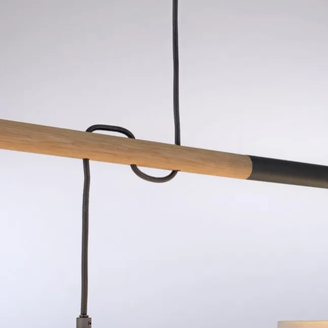 JUST LIGHT LED Pendelleuchte schwarz GERDA SOFIE Holzoptik 2-flammig