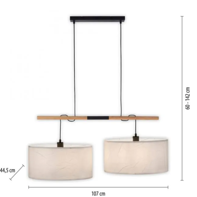 JUST LIGHT LED Pendelleuchte schwarz GERDA SOFIE Holzoptik 2-flammig