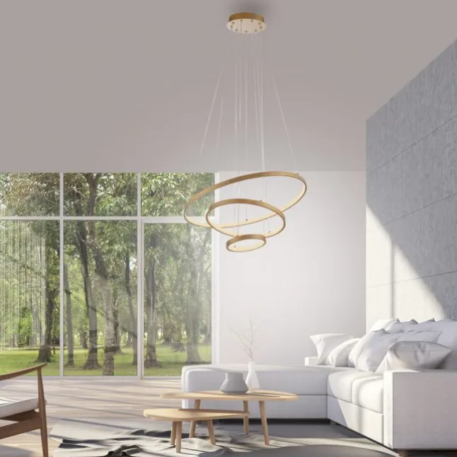 JUST LIGHT LED Pendelleuchte CERCHI gold 3 Ringe 3000K