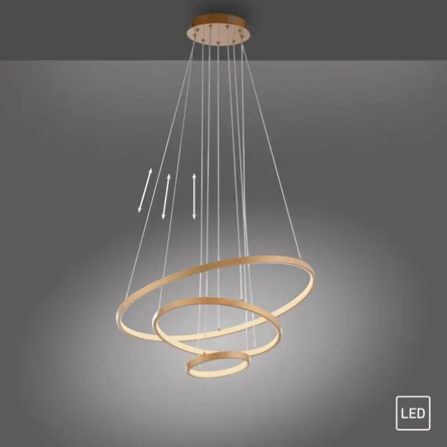 JUST LIGHT LED Pendelleuchte CERCHI gold 3 Ringe 3000K