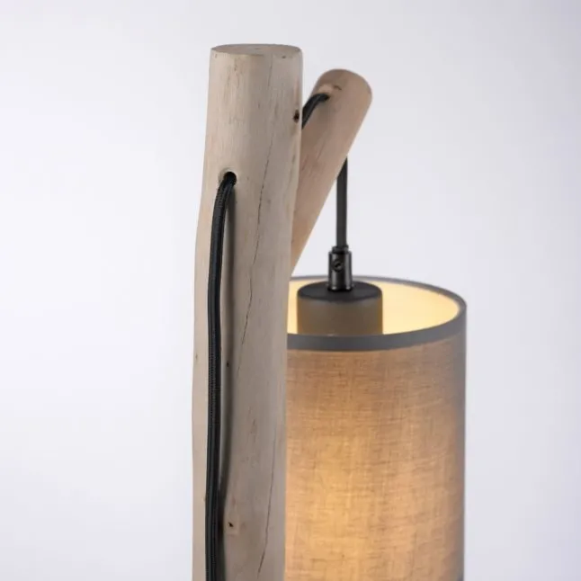 JUST LIGHT LED Tischleuchte Echtholz GERDA TRIBU 1-flammig Stoffschirm