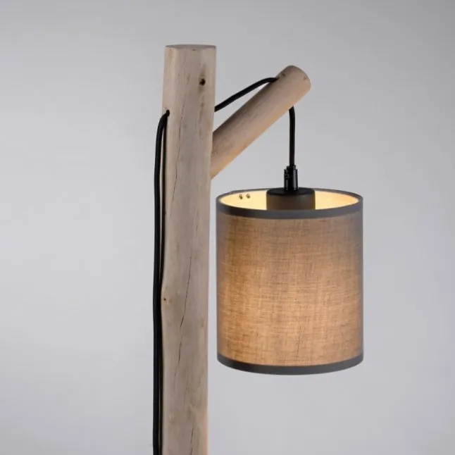 JUST LIGHT LED Tischleuchte Echtholz GERDA TRIBU 1-flammig Stoffschirm