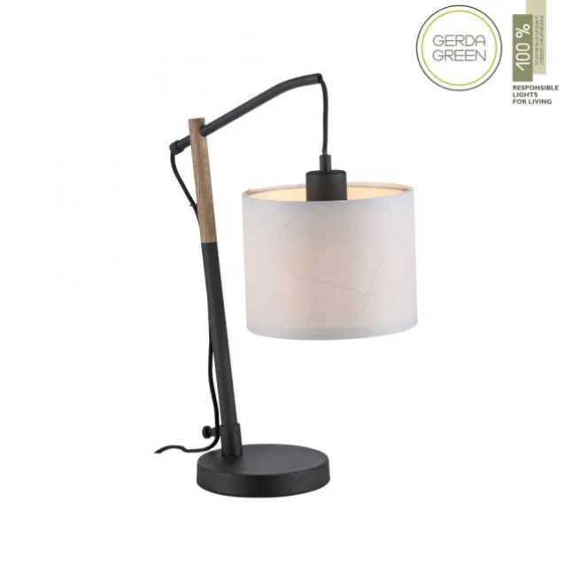 JUST LIGHT LED Tischleuchte schwarz GERDA SOFIE Holzoptik Papierlampenschirm