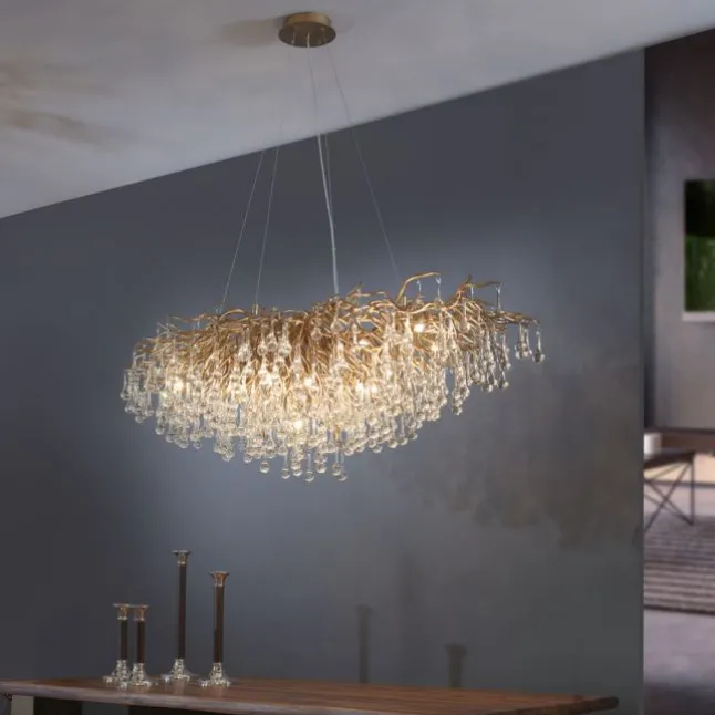 Kronleuchter, Messing Optik, 400 Glasanhänger, elegant, Design