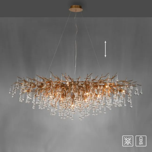 Kronleuchter, Messing Optik, 400 Glasanhänger, elegant, Design