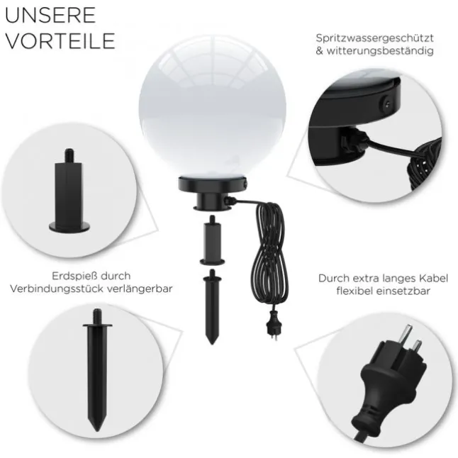 Kugelleuchte, Ø 30 cm, IP 44, Gartenleuchten, Opalweiß