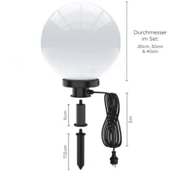 Kugelleuchten, 3er-Set, Ø 20, 30 und 40cm, weiß, IP44, 5m Zuleitung, E27