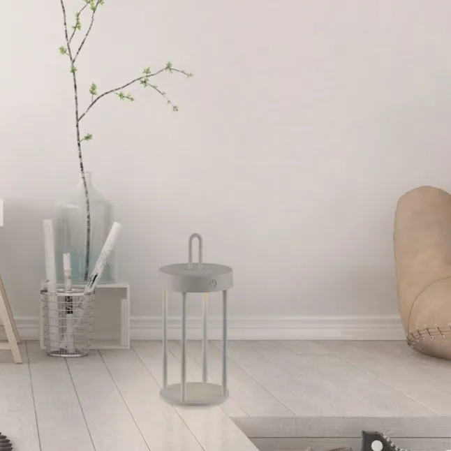 LED Akkulampe Tischleuchte greige 28cm Touchdimmer IP44 Gartenleuchte