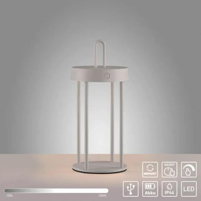 LED Akkulampe Tischleuchte greige 28cm Touchdimmer IP44 Gartenleuchte
