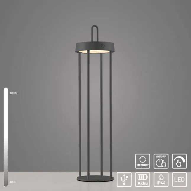 LED Akkulampe Tischleuchte schwarz 50cm Touchdimmer IP44 Gartenleuchte