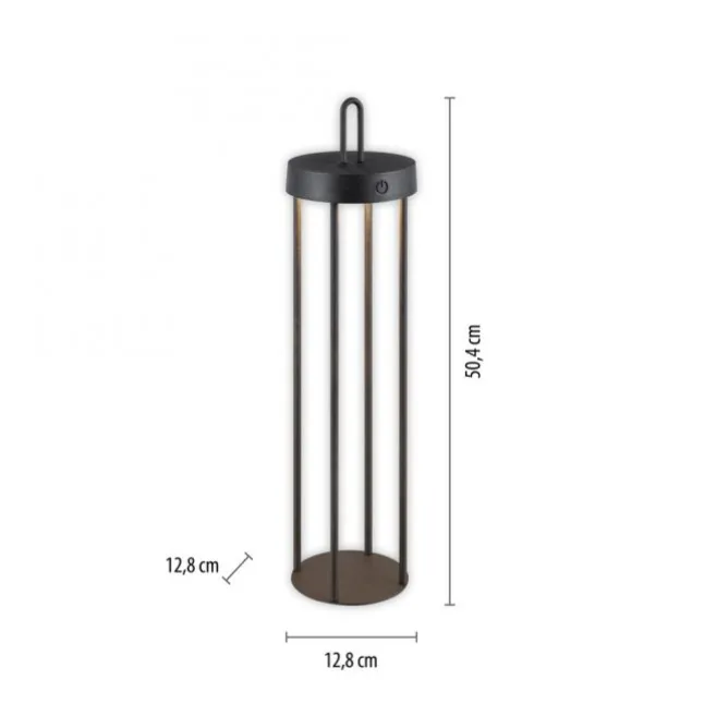 LED Akkulampe Tischleuchte schwarz 50cm Touchdimmer IP44 Gartenleuchte