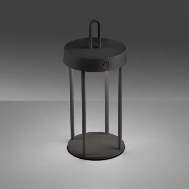 LED Akkulampe Tischleuchte schwarz 28cm Touchdimmer IP44 Gartenleuchte