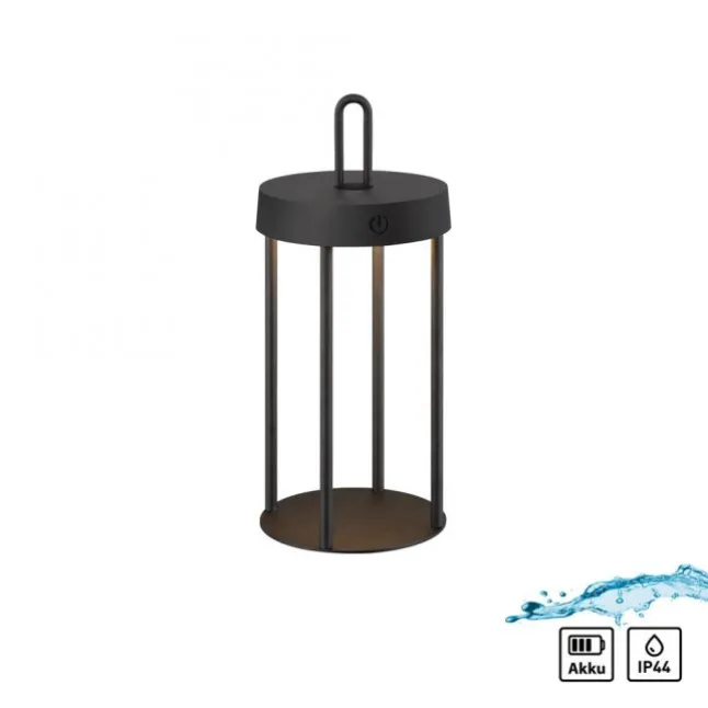 LED Akkulampe Tischleuchte schwarz 28cm Touchdimmer IP44 Gartenleuchte