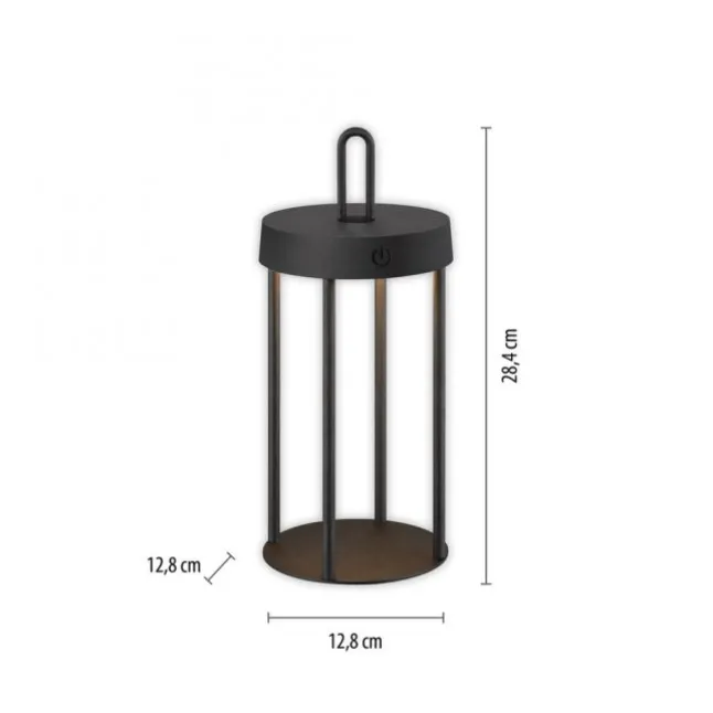 LED Akkulampe Tischleuchte schwarz 28cm Touchdimmer IP44 Gartenleuchte