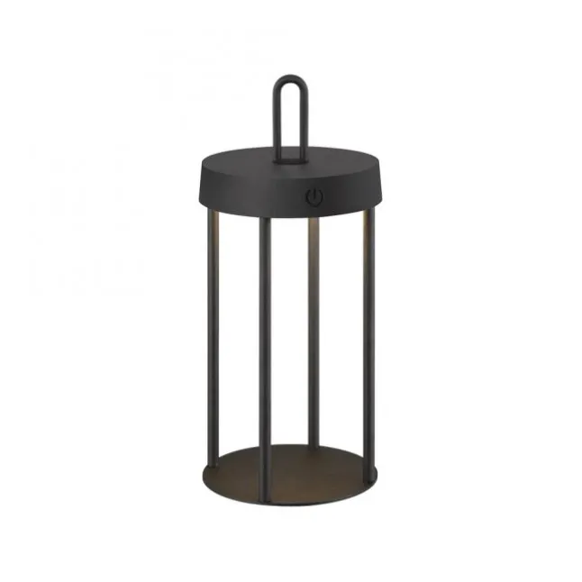 LED Akkulampe Tischleuchte schwarz 28cm Touchdimmer IP44 Gartenleuchte