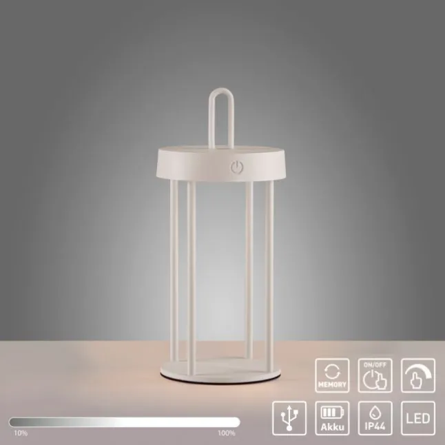 LED Akkulampe Tischleuchte weiß 28cm Touchdimmer IP44 Gartenleuchte