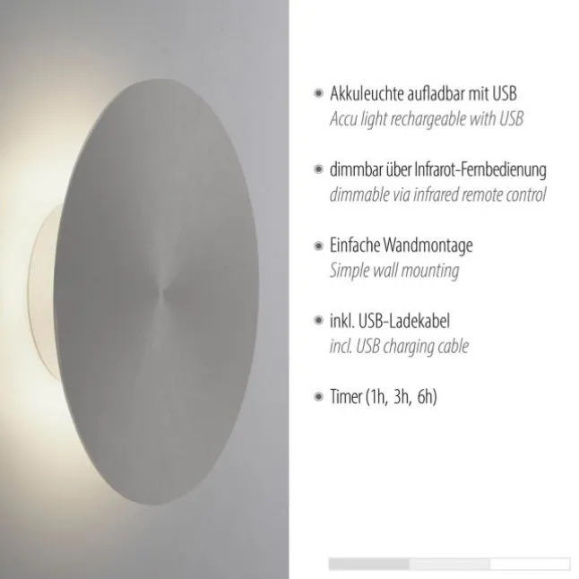 LED Akkuleuchte AKKU 25cm grau Timerfunktion USB dimmbar