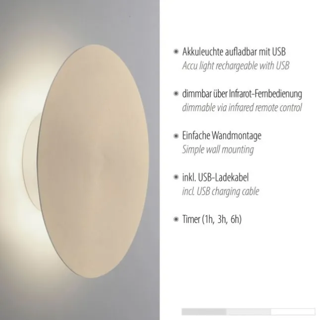LED Akkuleuchte AKKU 25cm messing matt Timerfunktion USB dimmbar