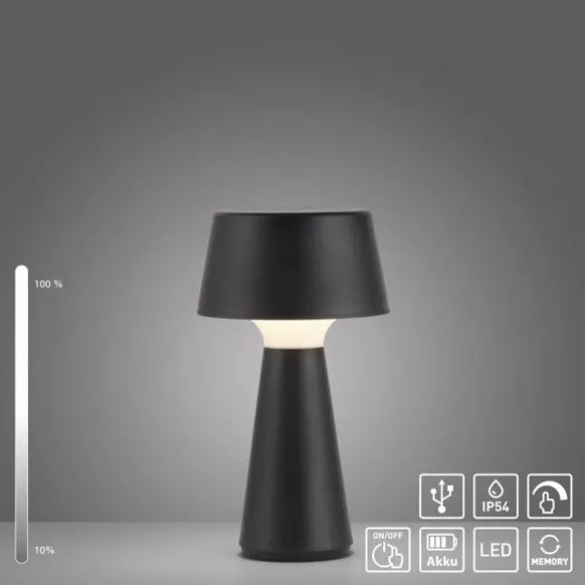 LED Akkuleuchte Tischleuchte schwarz Touchdimmer IP54 USB Innen-Außenbereich