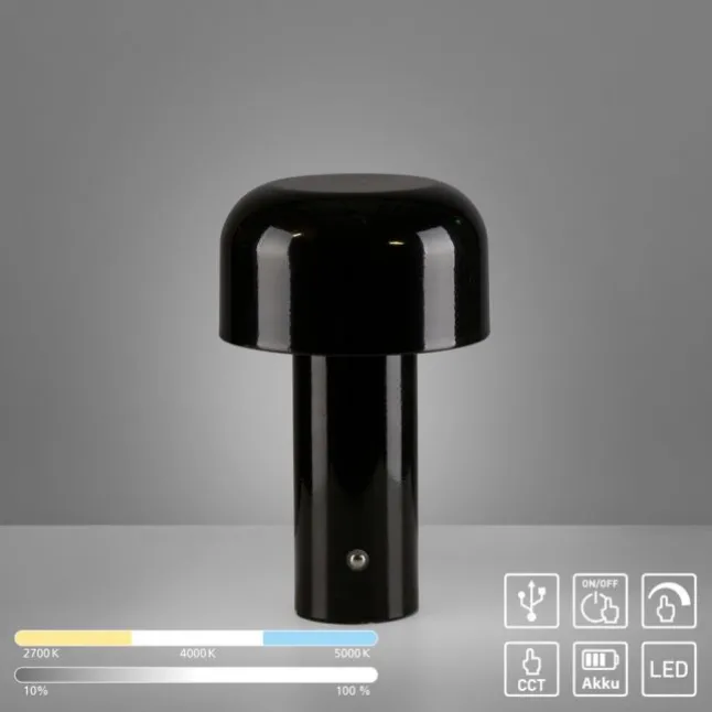 LED Akku Tischleuchte schwarz Pilzform dimmbar per Touch USB