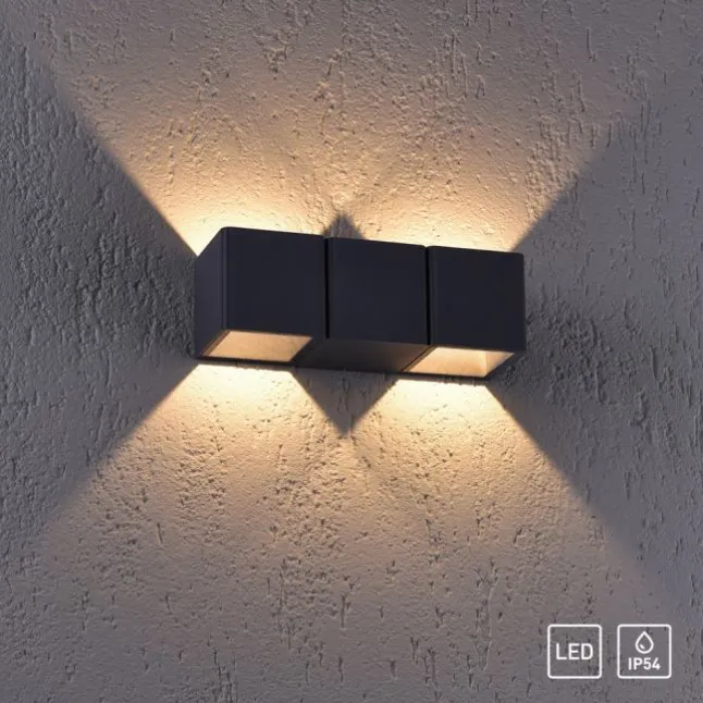 LED-Außenwandleuchte, anthrazit, warmweiß, spritzwassergeschützt, modern