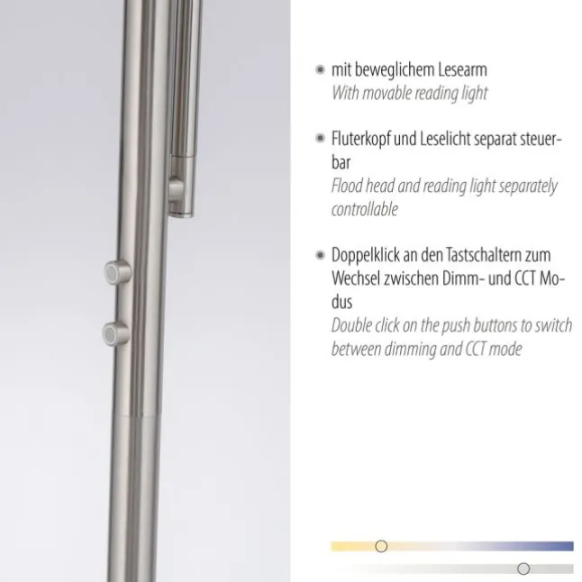 LED Deckenfluter, Leseleuchte, Fernbedienung, dimmbar, stahlfarben