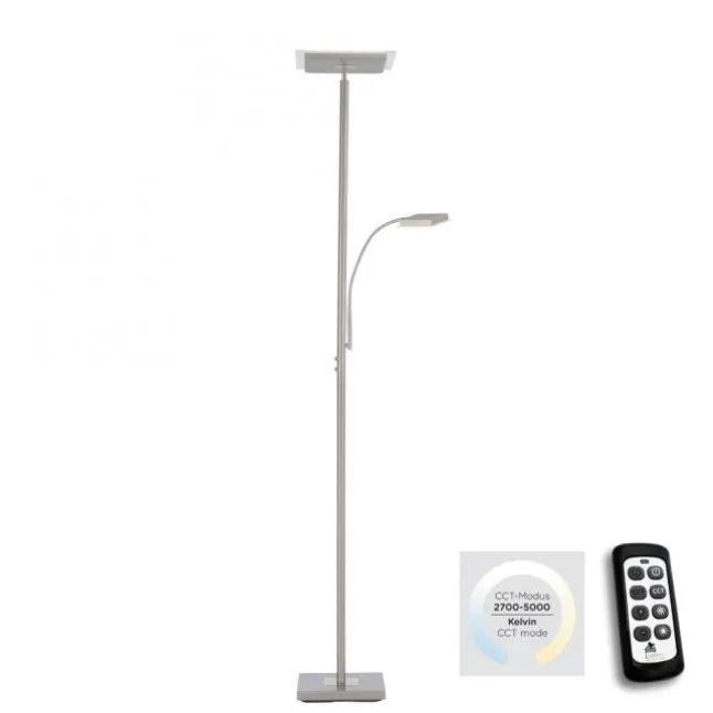 LED Deckenfluter, Leseleuchte, Fernbedienung, dimmbar, stahlfarben