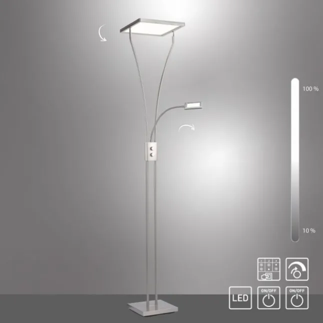 LED Deckenfluter mit Lesearm, modern, dimmbar, Drehdimmer, warmweißes Licht
