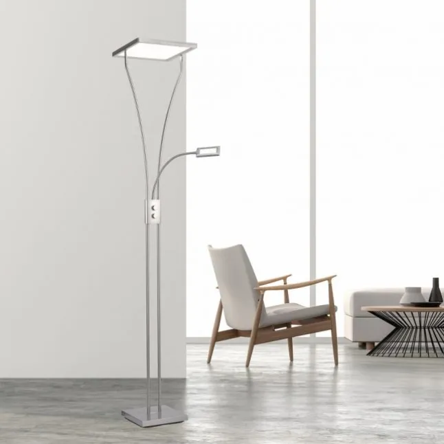 LED Deckenfluter mit Lesearm, modern, dimmbar, Drehdimmer, warmweißes Licht