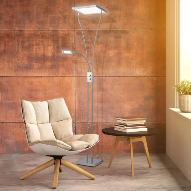 LED Deckenfluter mit Lesearm, modern, dimmbar, Drehdimmer, warmweißes Licht