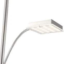 LED-Deckenfluter, stahlfarben, flexibler Lesearm, warmweiß, Touchschalter