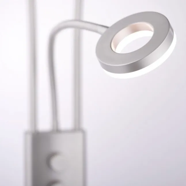 LED-Deckenfluter, stahlfarben, Leseleuchte, dimmbar, warmweißes Licht