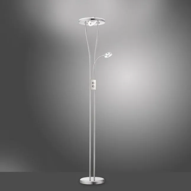 LED-Deckenfluter, stahlfarben, Leseleuchte, dimmbar, warmweißes Licht