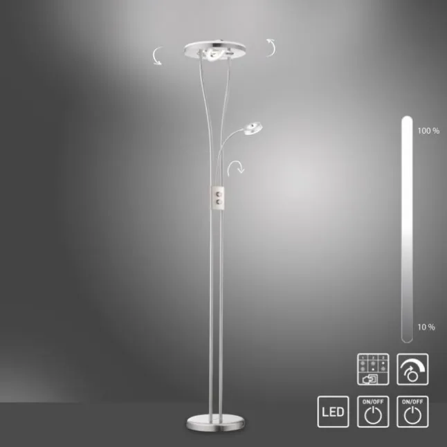 LED-Deckenfluter, stahlfarben, Leseleuchte, dimmbar, warmweißes Licht