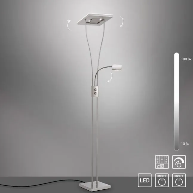 LED-Deckenfluter, stahlfarben, flexible Leseleuchte, warmweißes Licht