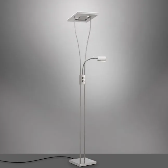 LED-Deckenfluter, stahlfarben, flexible Leseleuchte, warmweißes Licht