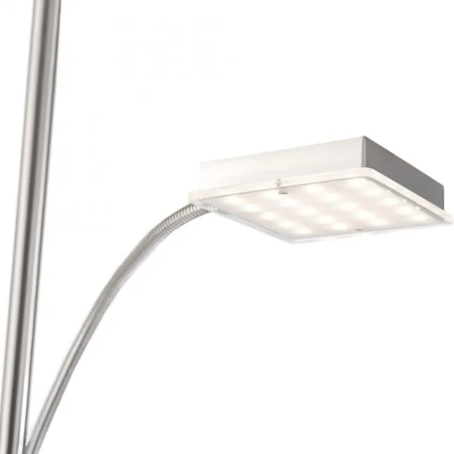 LED-Deckenfluter, stahlfarbig, dimmbar, Touchdimmer, Leselampe