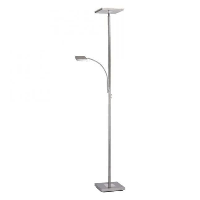 LED-Deckenfluter, stahlfarbig, dimmbar, Touchdimmer, Leselampe