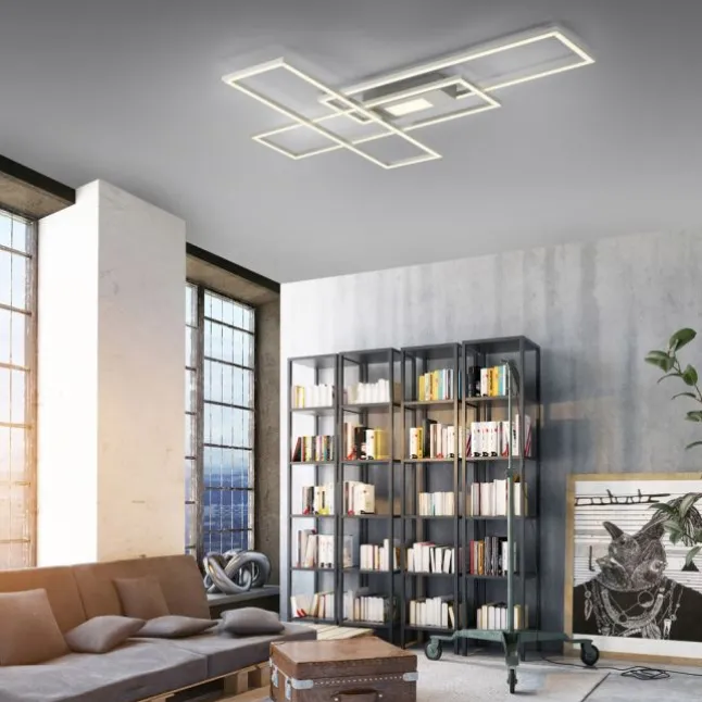 LED Deckenlampe silberfarbig 99x29cm rechteckig dimmbar Downlight+Sidelight